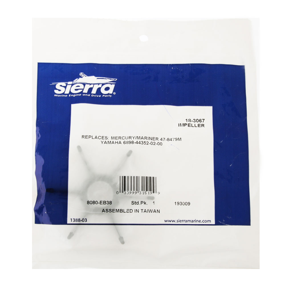 Sierra 18-3067 Marine Neoprene Impeller with 6 Fins for Yamaha Outboard Motor