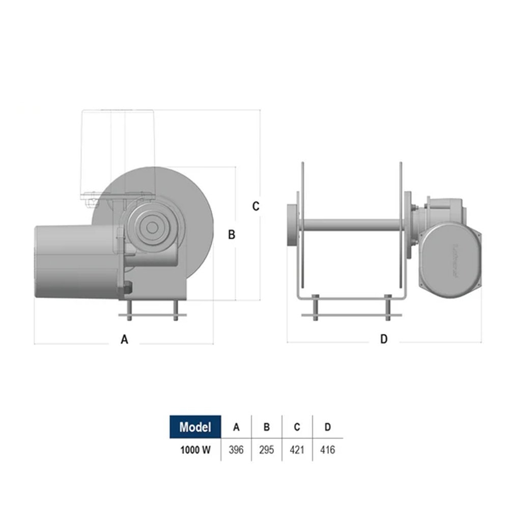 Lofrans Drum Winch with Installation Kit 1000W 12V 300mm