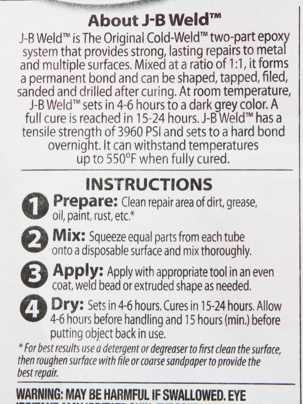 J-B Weld Original Cold Weld Formula Steel Reinforced Epoxy