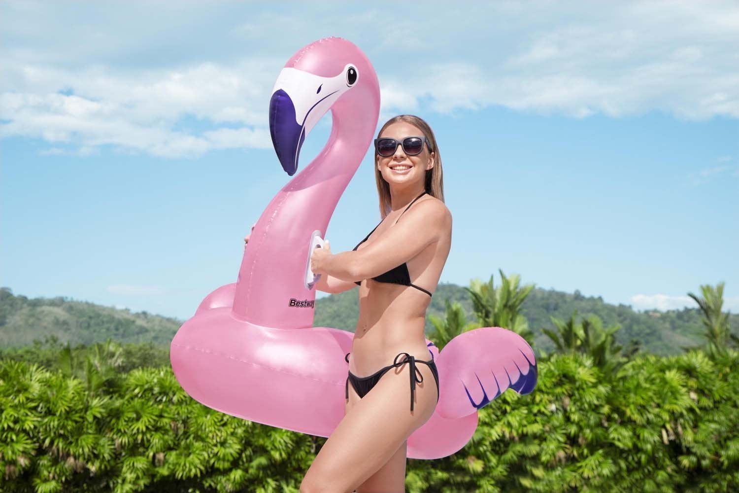 Bestway Luxury Flamingo Ride-On Inflatable Pool Float 1.53 x 1.43m