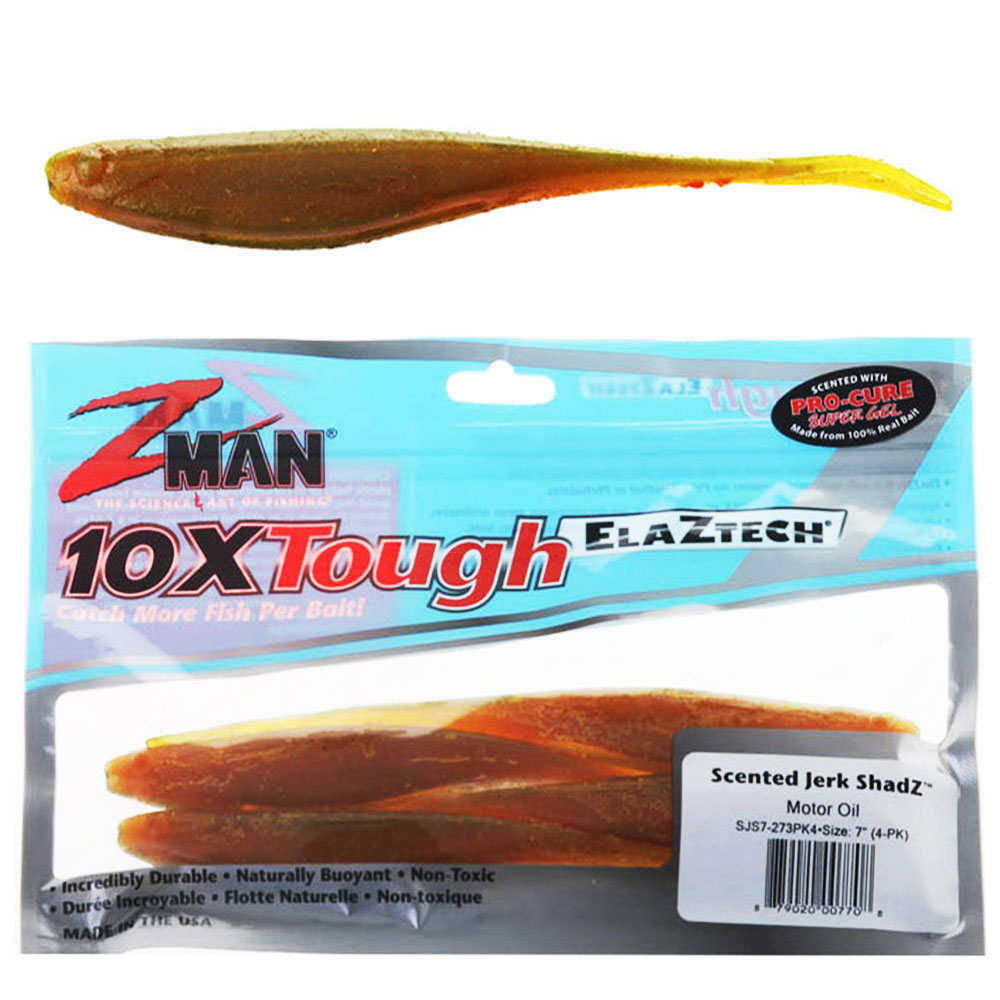 Z-Man Jerk ShadZ Scented Soft Bait 17cm Qty 4 Motor Oil