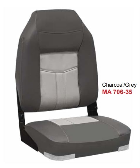 Oceansouth High Back Deluxe Fold Down Boat Seat Charcoal/Grey