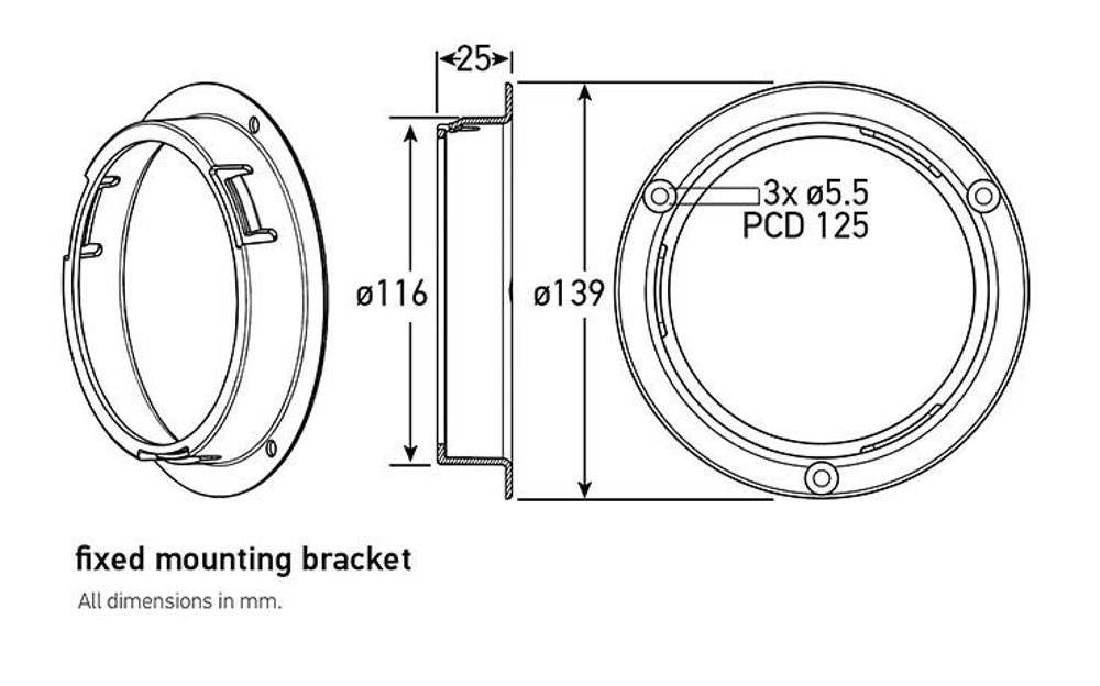 Hella Marine Optilux 4in Round Series LED Fixed Mounting Bracket Hella Marine Optilux 4in Round Series LED Fixed Mounting Bracket
