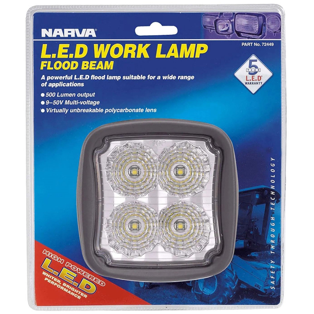 NARVA Trailer Square Marine LED Flood Beam Work Lamp 9-64V 2000LM Black