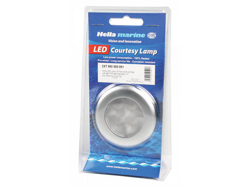 Hella Marine White LED Enhanced Brightness Round Courtesy Lamp White Plastic Rim 24v
