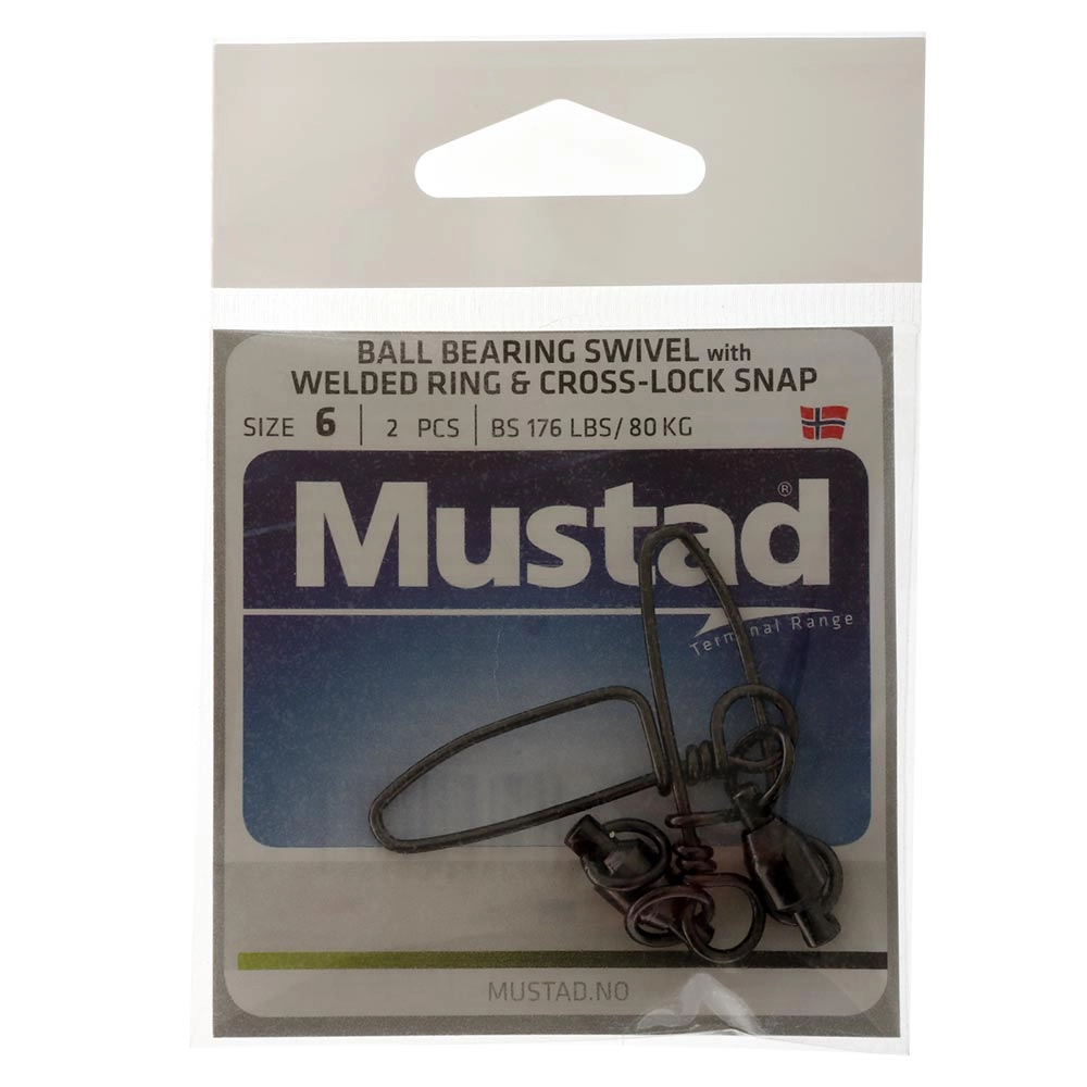 Mustad Ball Bearing Game Swivel with Cross-Lock Snap Size 6 80kg Qty 2 Mustad Ball Bearing Game Swivel with Cross-Lock Snap Size 6 80kg Qty 2