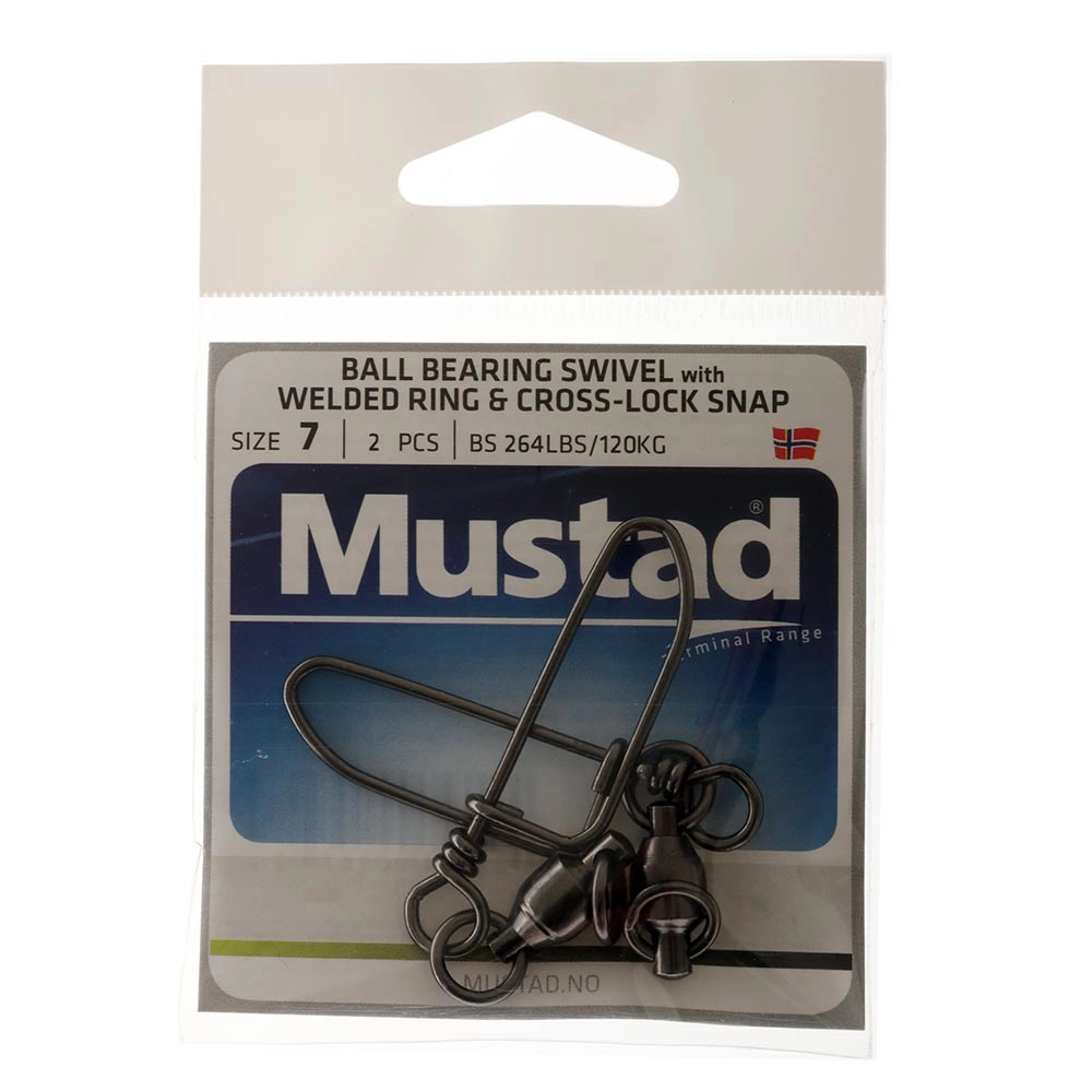 Mustad Ball Bearing Game Swivel with Cross-Lock Snap Size 7 120kg Qty 2 Mustad Ball Bearing Game Swivel with Cross-Lock Snap Size 7 120kg Qty 2