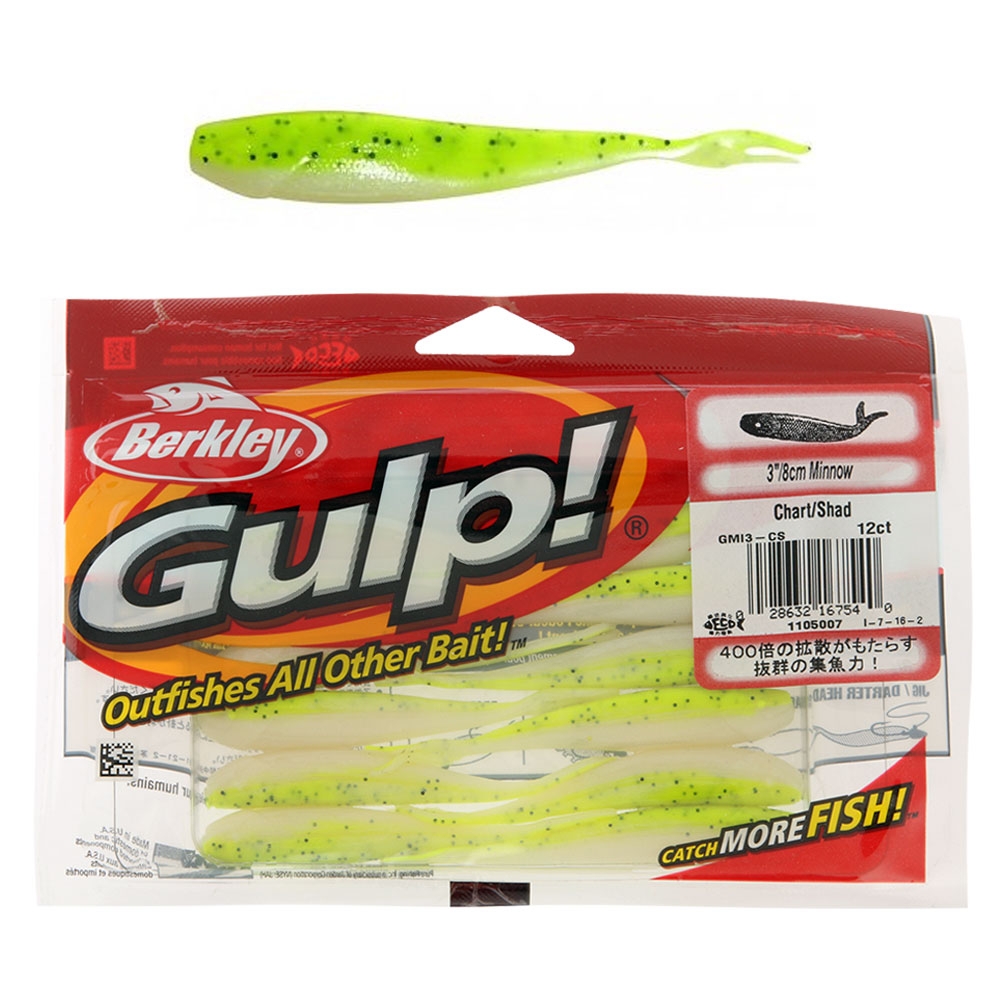 Berkley Gulp Minnow Micro Soft Bait 8cm Chartreuse Shad Qty 12
