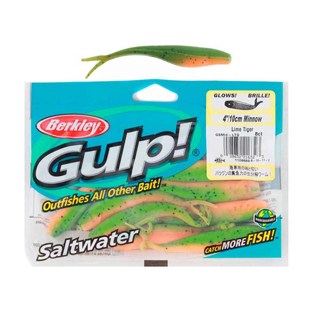 Berkley Gulp Minnow Soft Bait 10cm Lime Tiger Glow