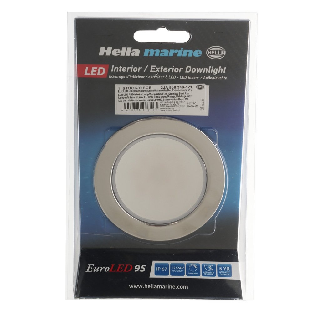 Hella Marine EuroLED 75 Down Light Warm White 316 Stainless Steel Rim 24v