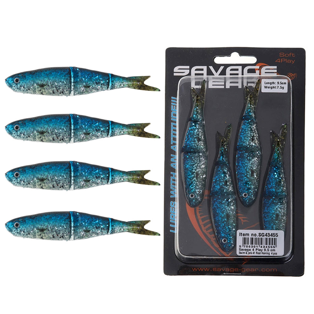 Savage Gear 4Play Swim & Jerk Swimming Soft Bait 95mm Real Herring Qty 4