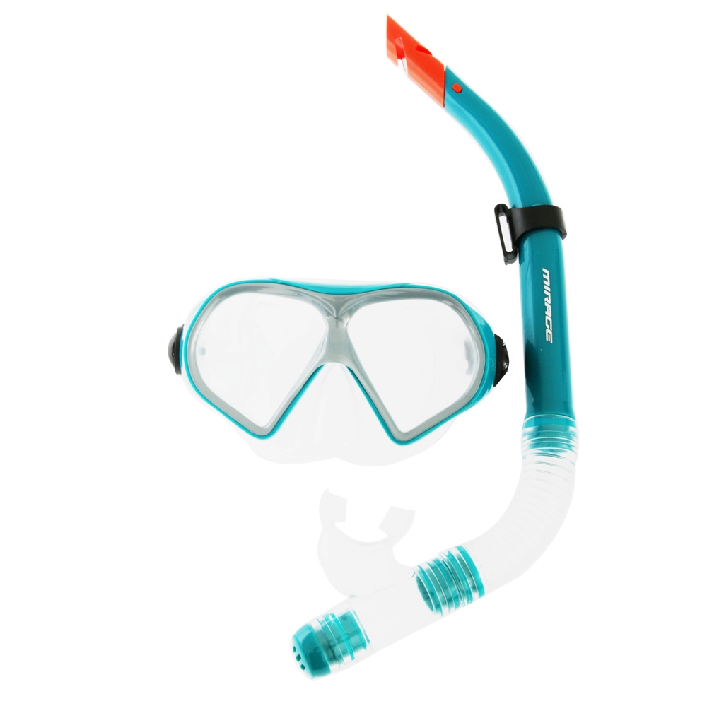 Mirage Mission Adult Dive Mask Snorkel and Fins Set Teal L/XL