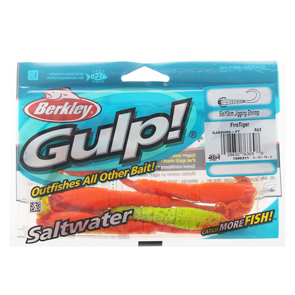 Berkley Gulp Saltwater Jigging Shrimp Soft Bait 13cm Qty 4 Firetiger