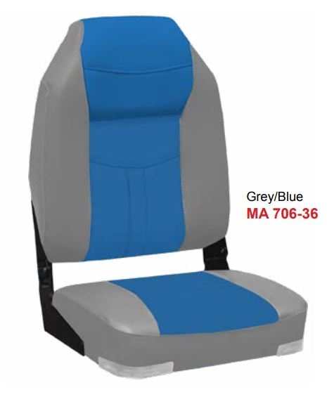 Oceansouth High Back Deluxe Fold Down Boat Seat Grey/Blue