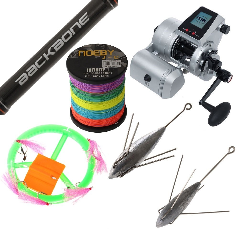 PENN Fathom 50 Shimano Backbone Electric Drone Fishing Combo with Battery Braid and Tackle 8ft 24kg 2pc