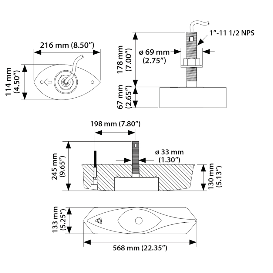 Airmar B260B-MM 50/200kHz 1kW Thru-Hull Transducer with FB Broadband Mix and Match