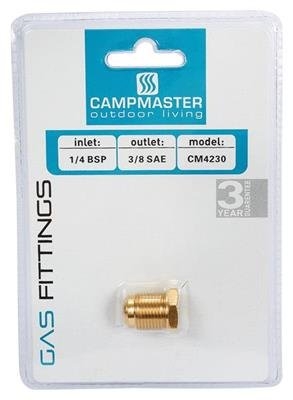 Campmaster CM4230 Brass Gas Adaptor 1/4 BSP Inlet to 3/8 SAE Outlet