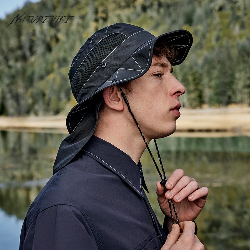 Naturehike UPF50+ Waterproof Bucket Hat with Back Flap Black