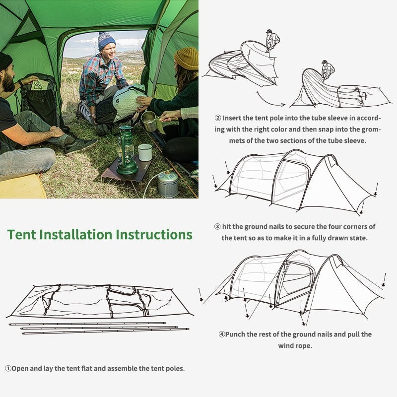 Naturehike Opalus Tunnel 3-Person Tent 20D Green
