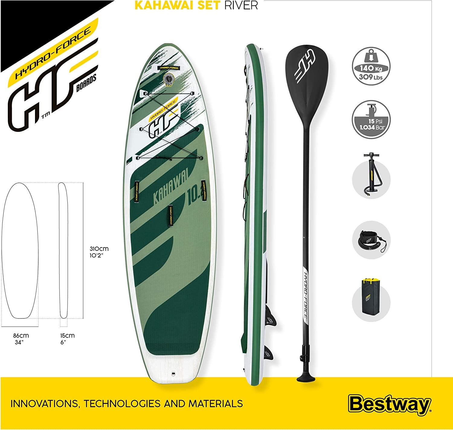 Hydro-Force Kahawai Inflatable Stand Up Paddle Board Package 10ft 2in - Ex Display