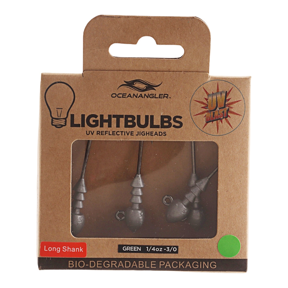 Ocean Angler Long Shank Lightbulb Jig Head Green 1/4oz Qty 4