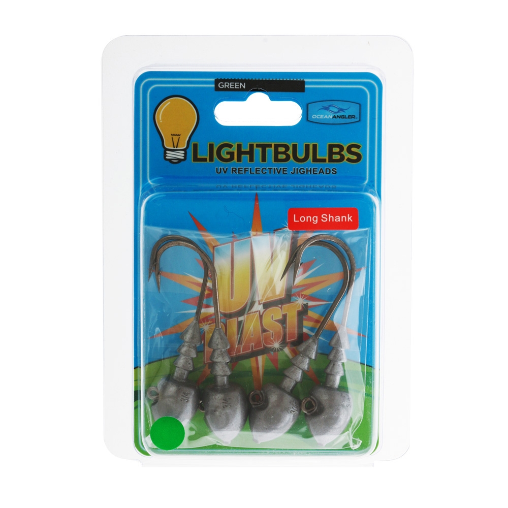 Ocean Angler Long Shank Lightbulb Jig Head Green 5/8oz Qty 4