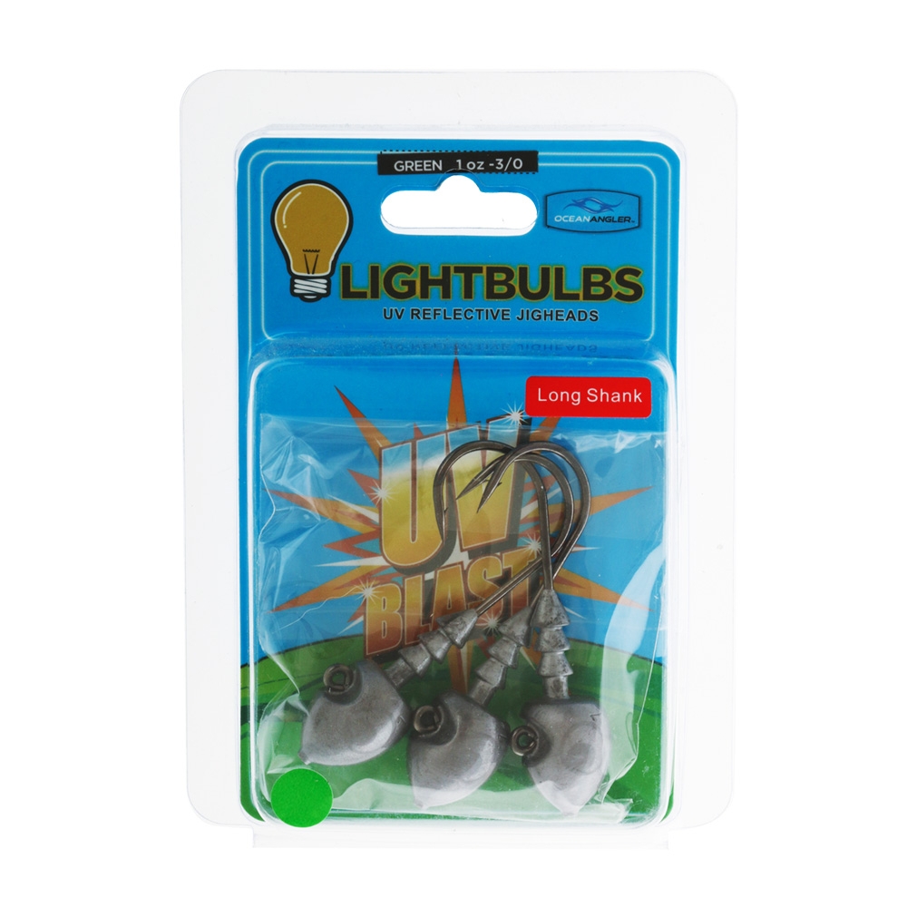 Ocean Angler Long Shank Lightbulb Jig Head Green 1oz Qty 3