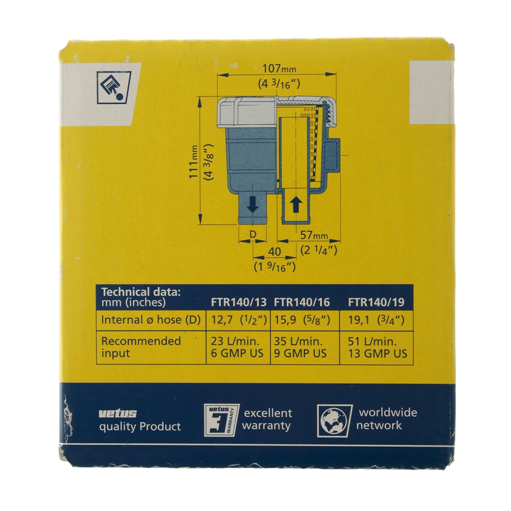 VETUS Cooling Water Strainer Type 140 for 16mm Hose Connections
