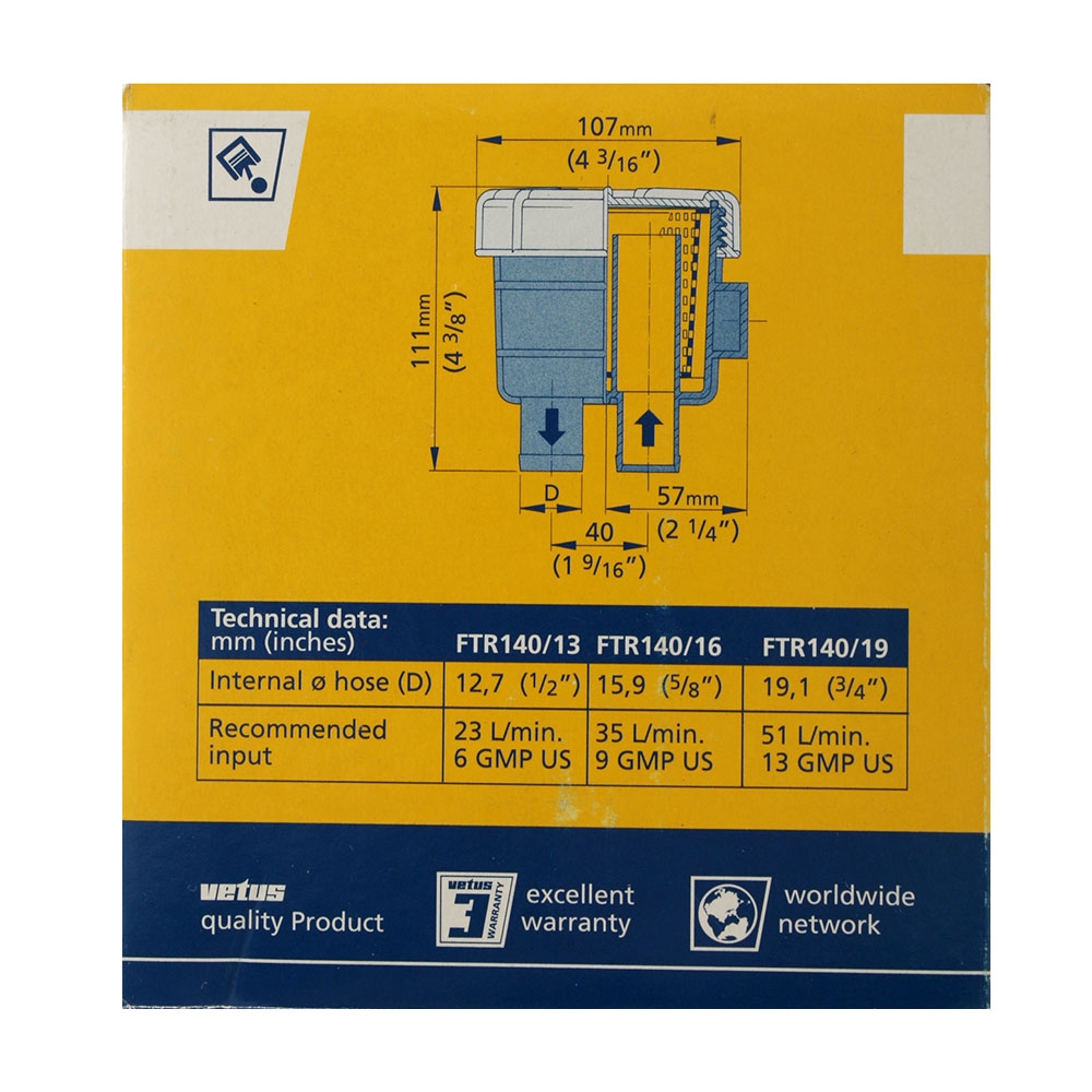 VETUS Cooling Water Strainer Type 140 for 19mm Hose Connections