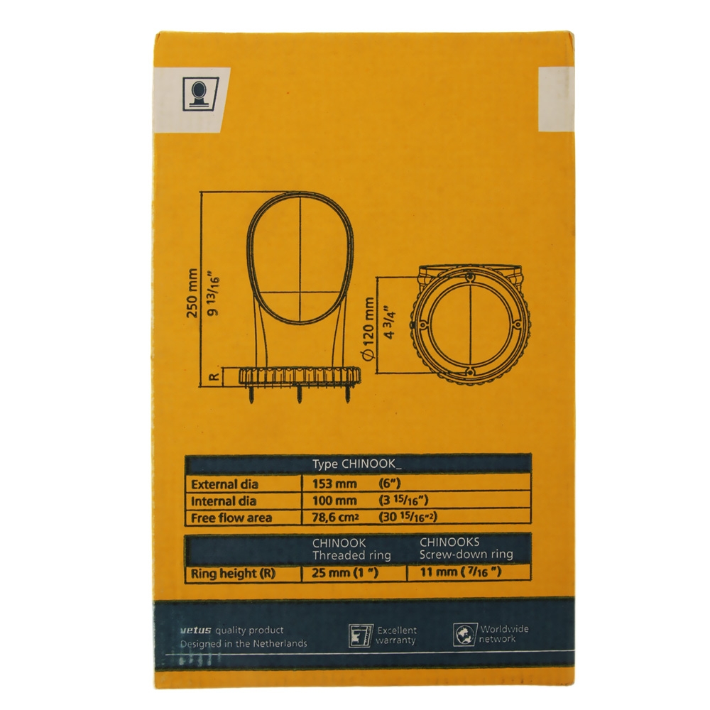 VETUS Chinook Silicone Cowl Ventilator with Plastic Deck Ring and Nut 100mm