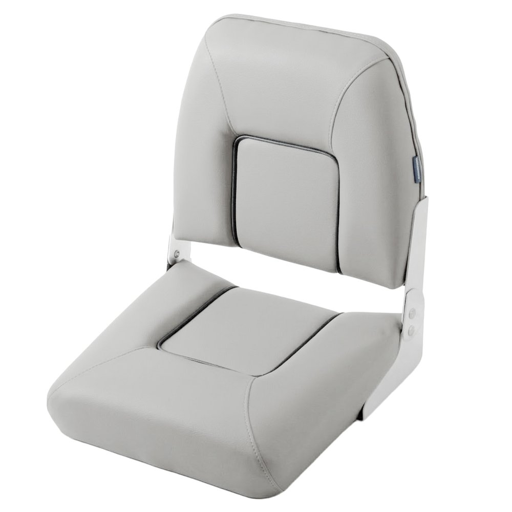V-Quipment First Mate Deluxe Folding Seat Light Grey with Dark Blue Seams