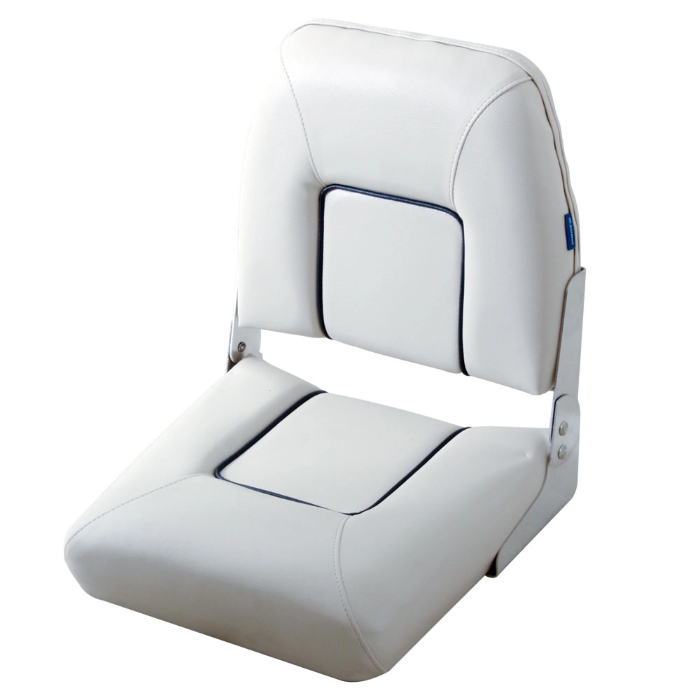 V-Quipment First Mate Deluxe Folding Seat White with Dark Blue Seams V-Quipment First Mate Deluxe Folding Seat White with Dark Blue Seams