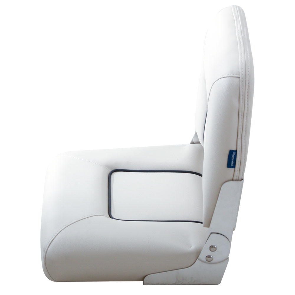 V-Quipment First Mate Deluxe Folding Seat White with Dark Blue Seams