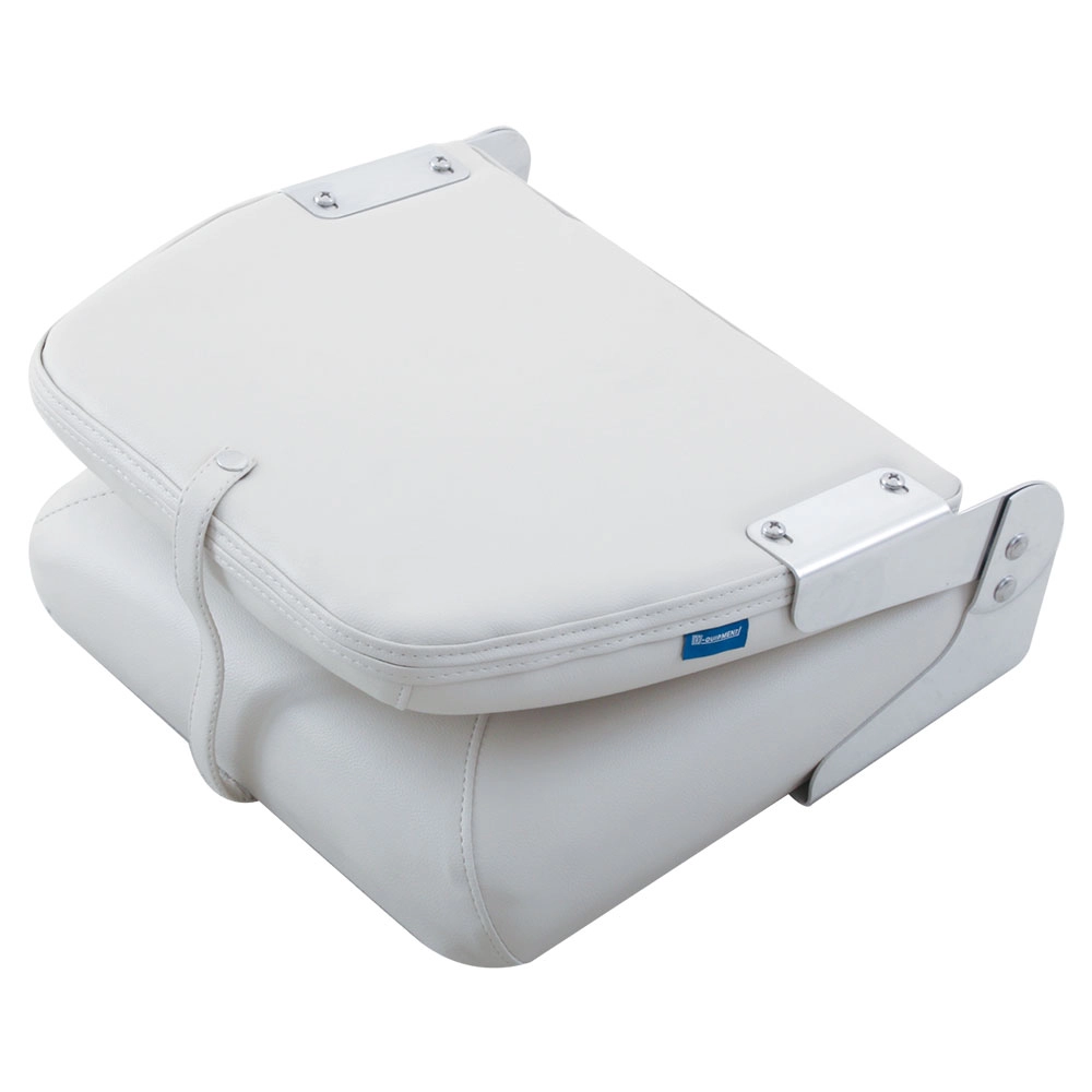 V-Quipment First Mate Deluxe Folding Seat White with Dark Blue Seams V-Quipment First Mate Deluxe Folding Seat White with Dark Blue Seams