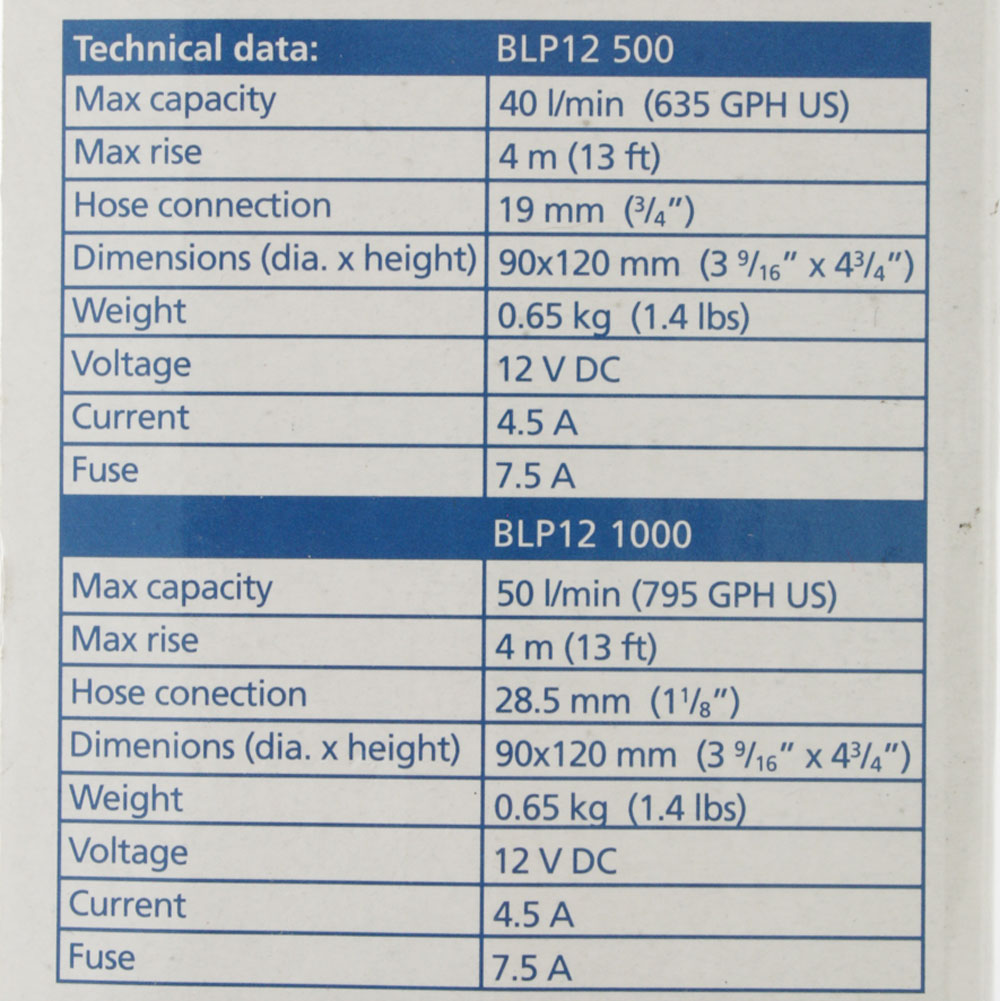 V-Quipment BLP121000 Waterproof Bilge Pump 3800L/hr 12v