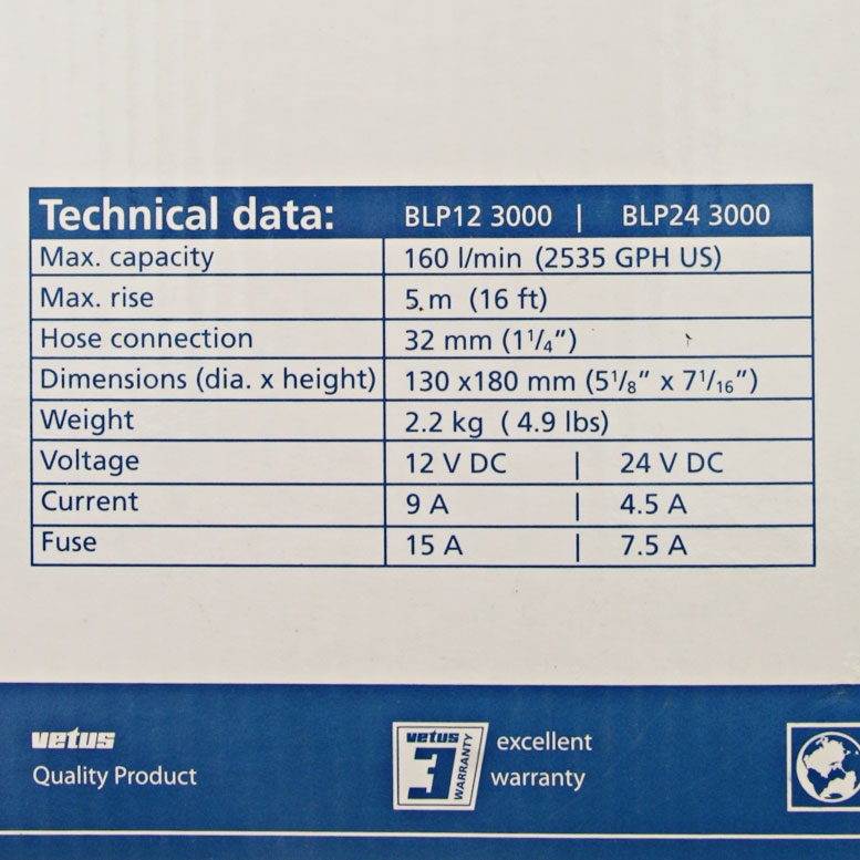 V-Quipment BLP123000 Waterproof Bilge Pump 11400L/hr 12v