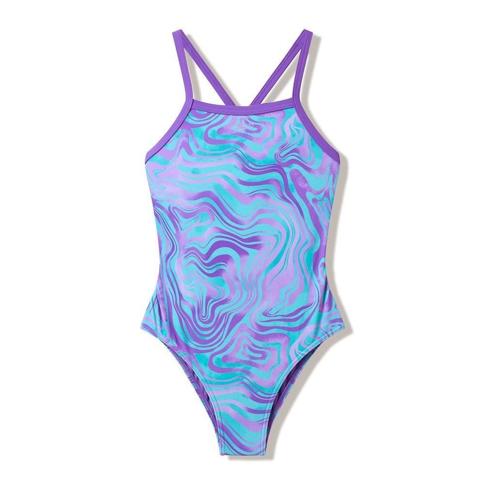 Speedo Print Thinstrap Junior Girls One Piece Swimsuit