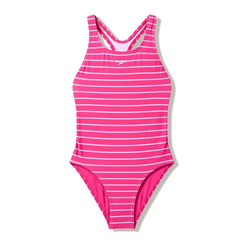 Speedo Stripe Print Medalist Junior Girls One Piece Swimsuit