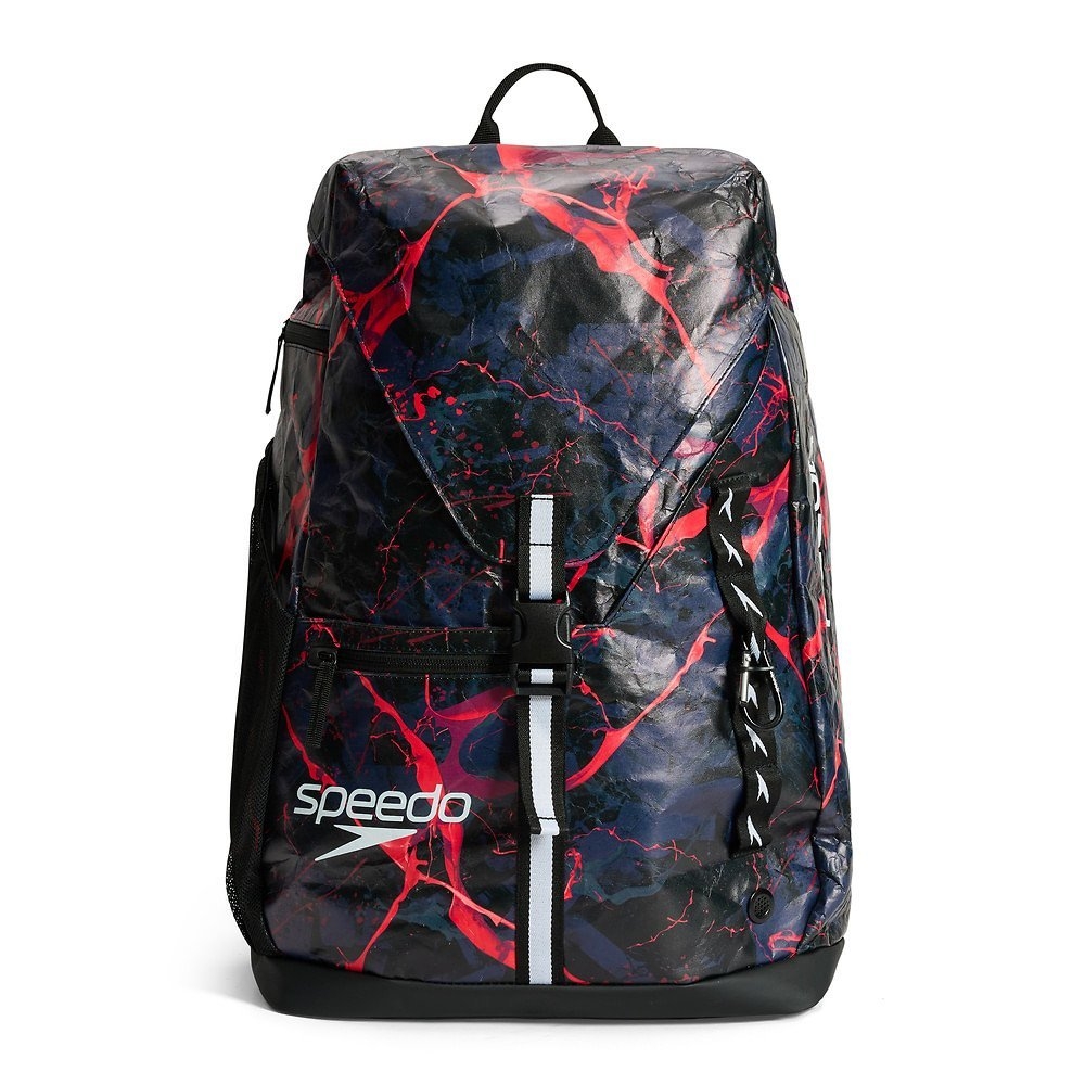 Speedo Vanquisher Backpack with Water Resistant Removable Kit Bag 35L Printed Splatter Matter Black