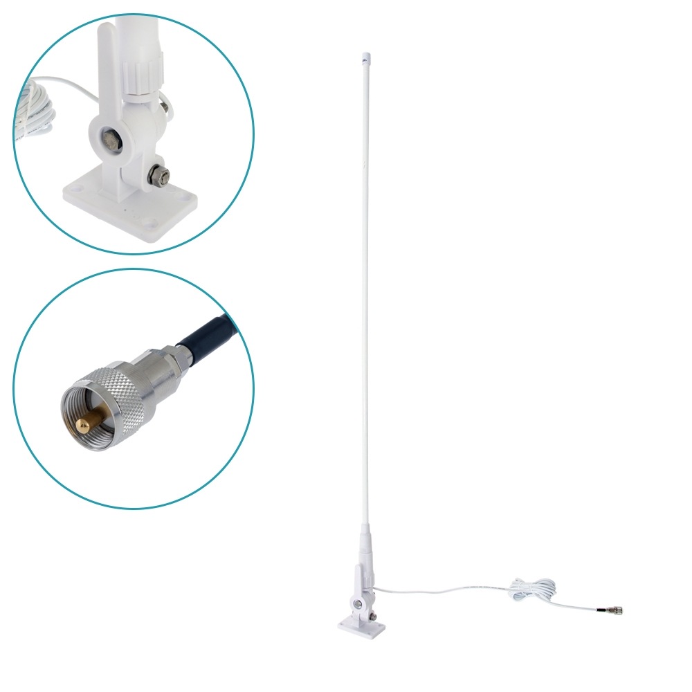 Trident Marine Removable VHF Antenna with Integrated Plug Base 1.5m White