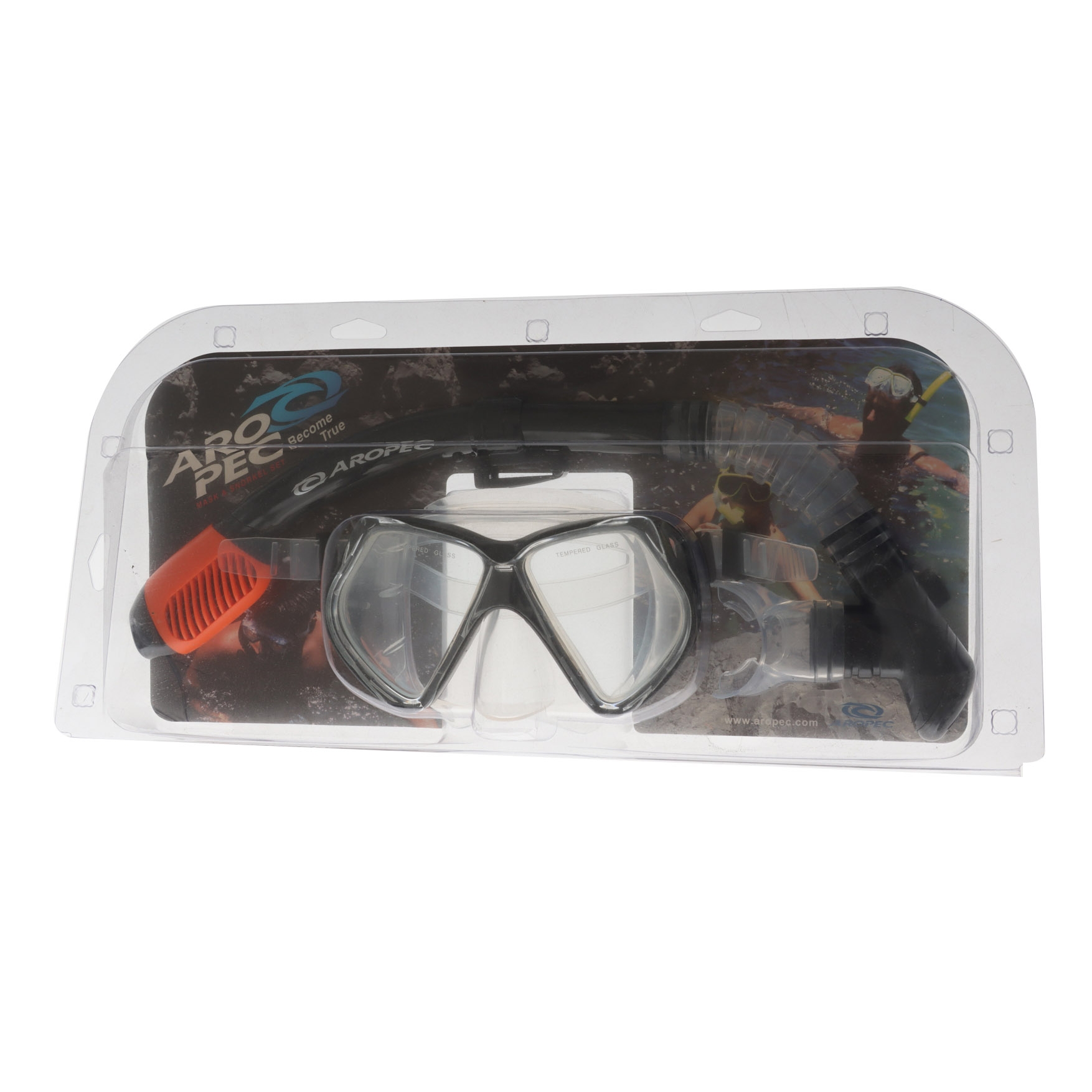 Aropec Silicone Adult Dive Mask and Snorkel Set Black