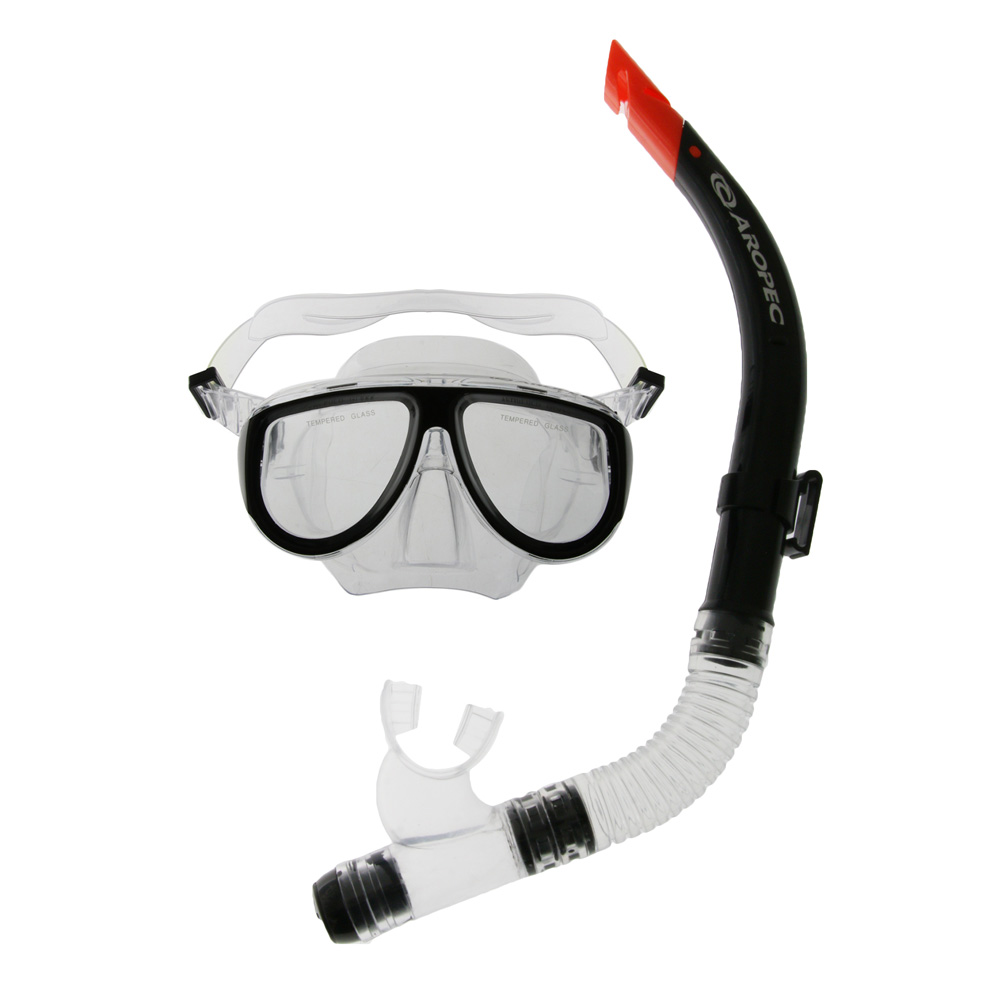 Aropec Adult Dive Mask and Snorkel Set Black