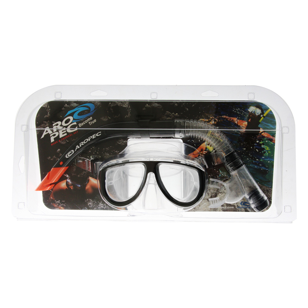 Aropec Adult Dive Mask and Snorkel Set Black