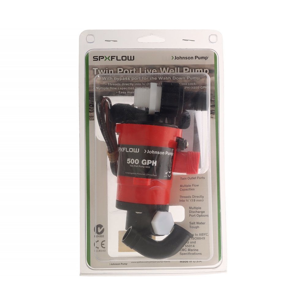 Johnson Twin Port Livewell Live Bait Tank Pump with Washdown Port 550 GPH
