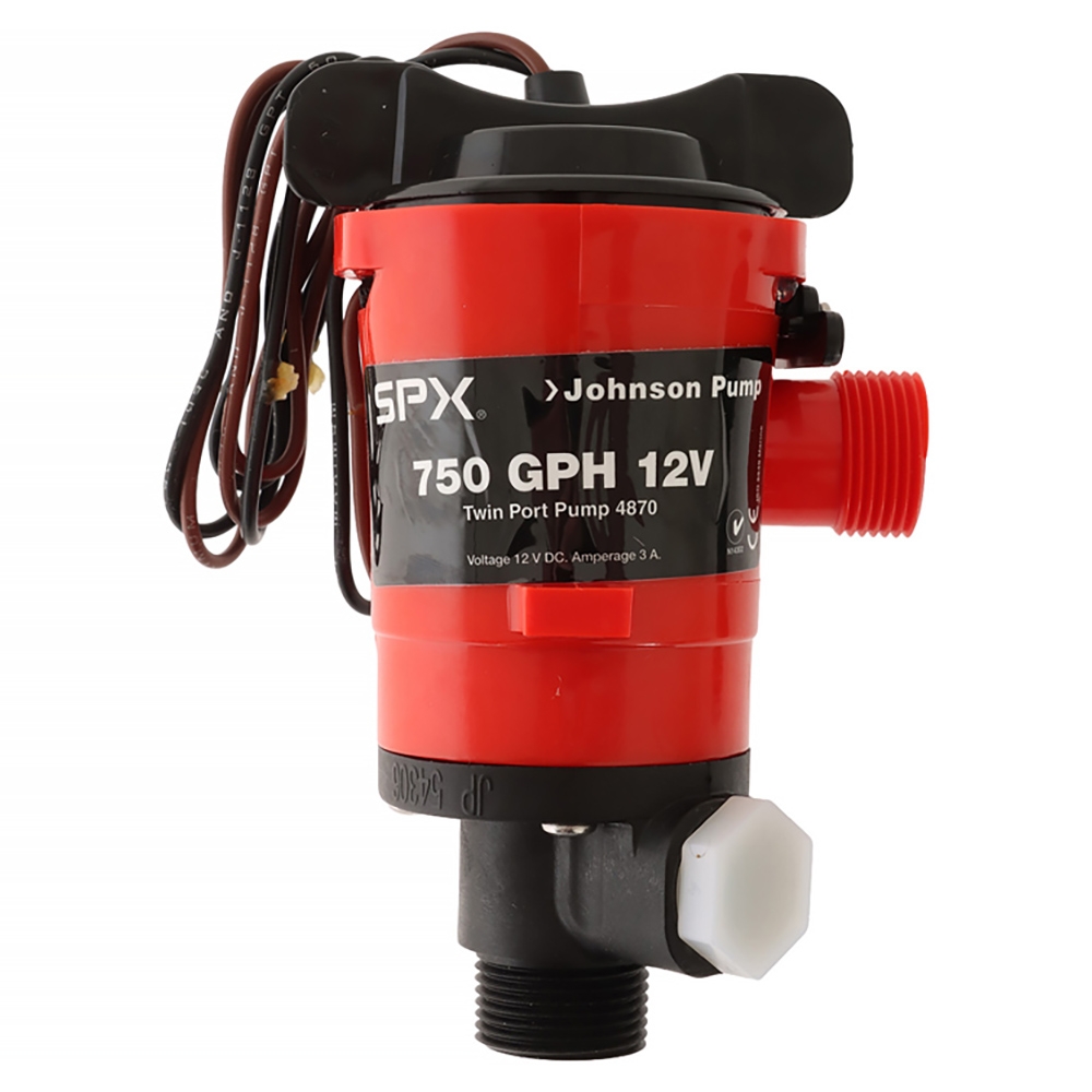 Johnson Twin Port Livewell Live Bait Tank Pump with Washdown Port 750 GPH