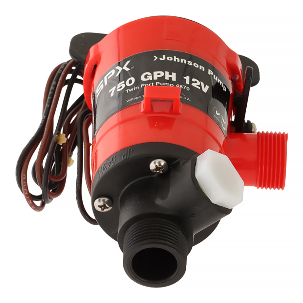 Johnson Twin Port Livewell Live Bait Tank Pump with Washdown Port 750 GPH