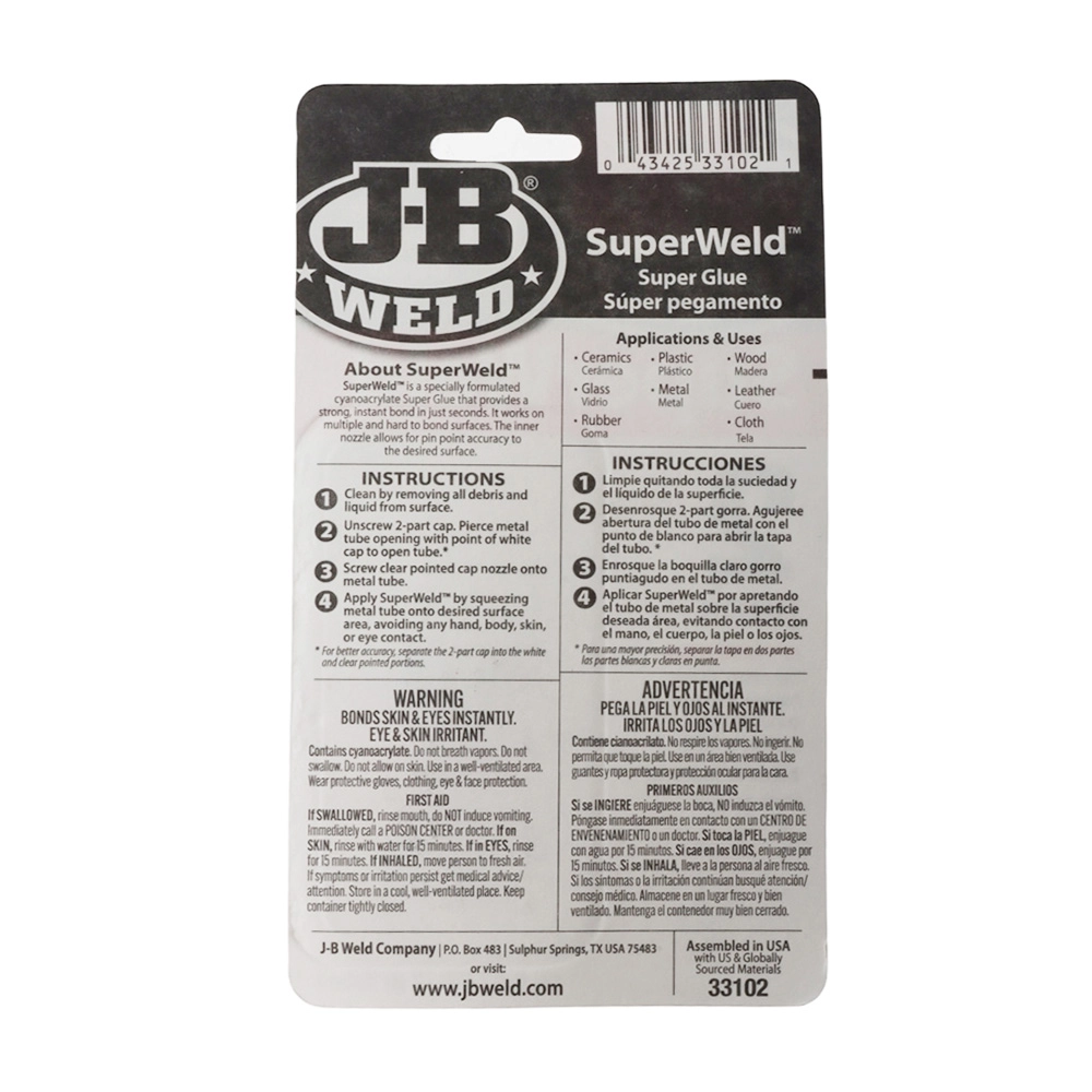 J-B Weld SuperWeld Super Glue 2g Qty 2 J-B Weld SuperWeld Super Glue 2g Qty 2