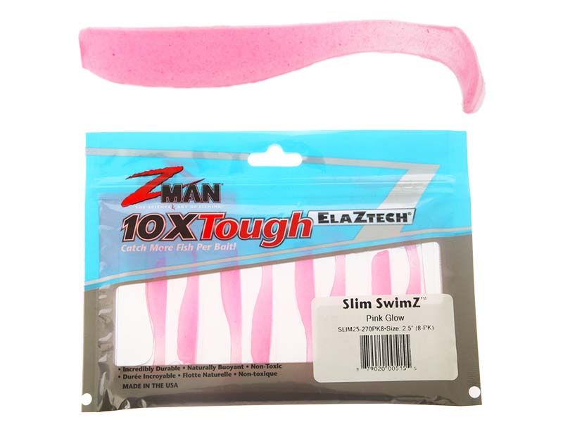 Z-Man Slim SwimZ Micro Soft Bait 6.35cm Qty 8 Pink Glow