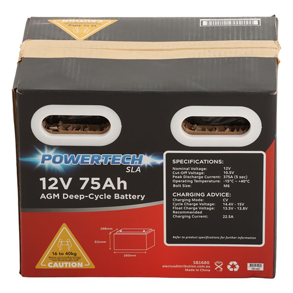 Powertech Deep Cycle AGM Rechargeable Battery 12V 75Ah