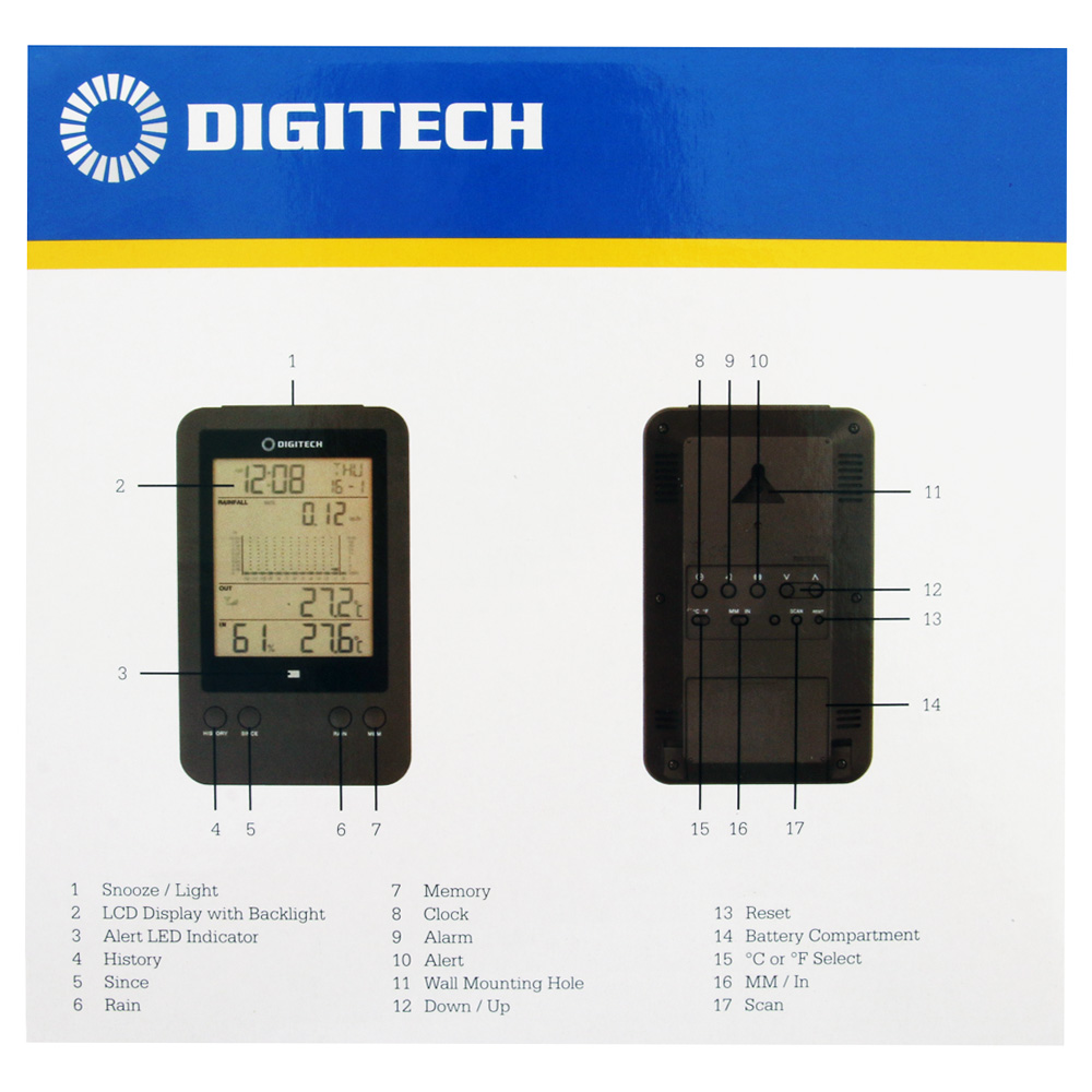 Digitech Digital Rain Gauge with Temperature